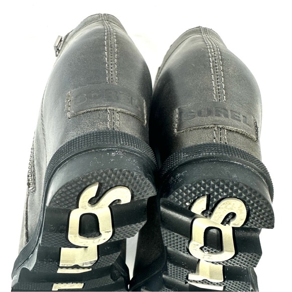 Sorel leather waterproof Joan of Arctic gray zip bootie ankle boot wedge 7.5 - Picture 7 of 13